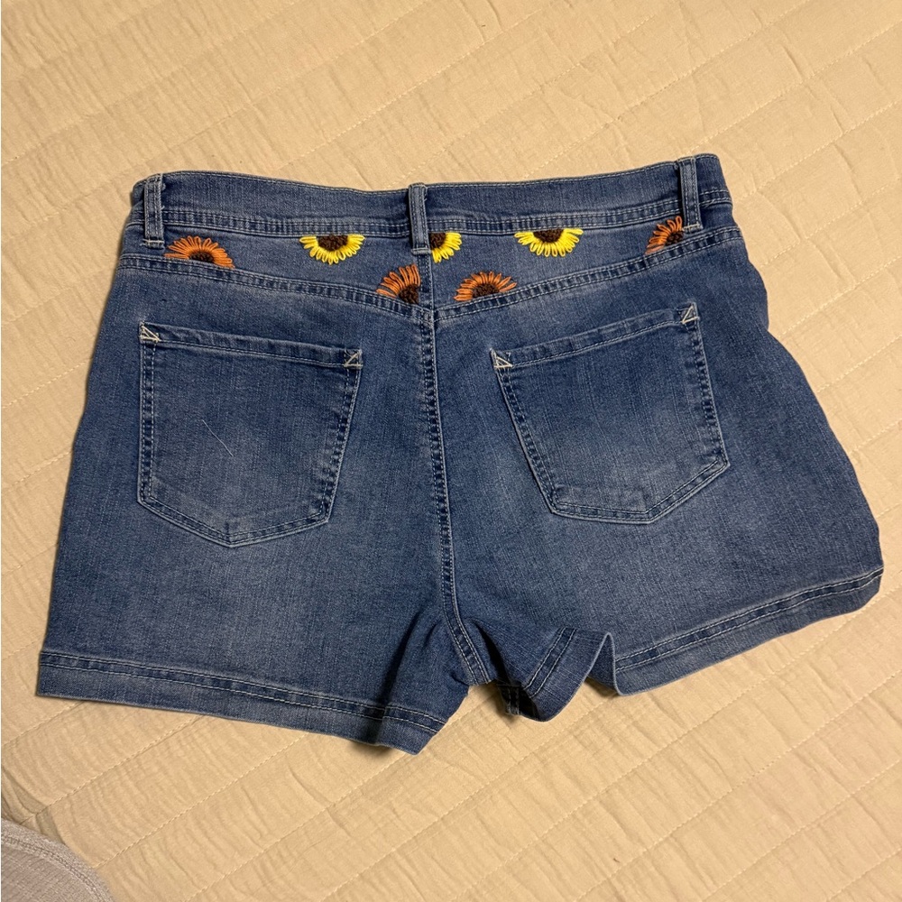 Wallflower Denim Shorts with Sunflower Embroidery